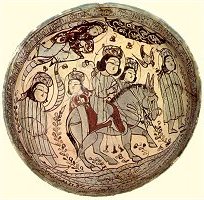 Ceramic bowl of the minai type from Kashan, Iran, dated 1187